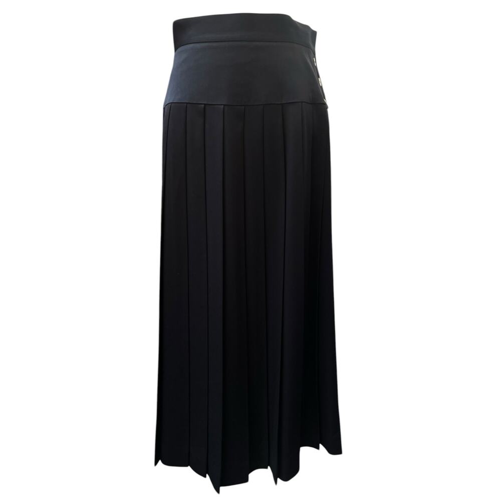 Alcott & Andrews Black Pleated Midi Skirt Wool Size 10 Classic EUC